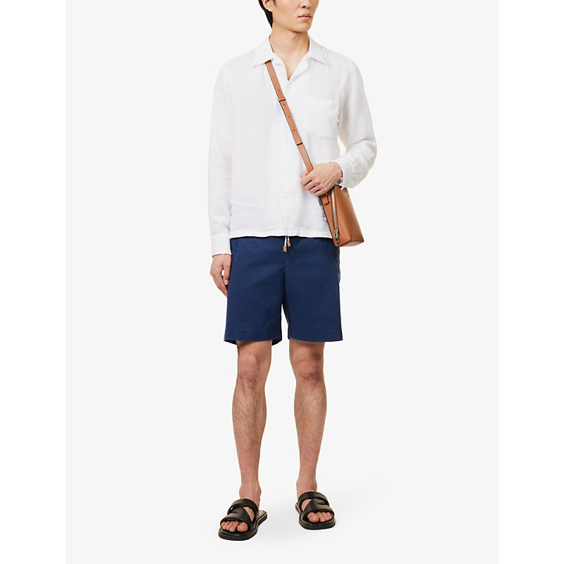 Shop Eleventy Men's Royal Blue Drawstring-waist Pleated Stretch-cotton Shorts