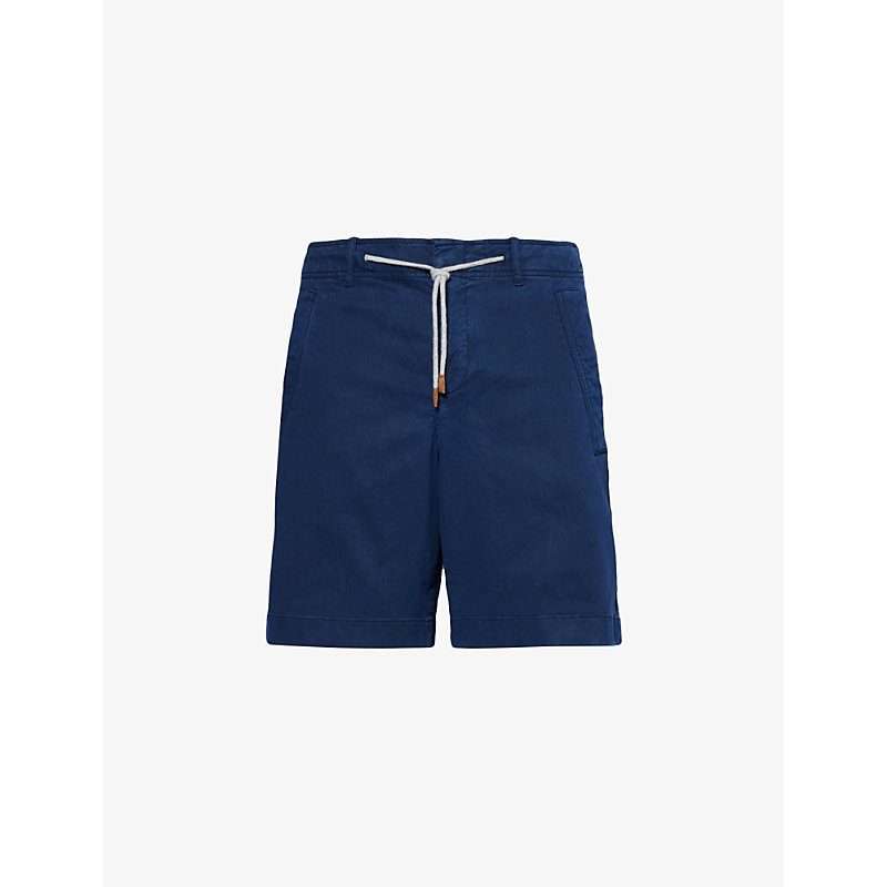 Shop Eleventy Men's Royal Blue Drawstring-waist Pleated Stretch-cotton Shorts