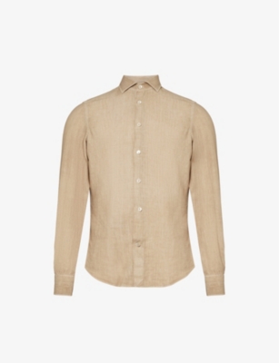 ELEVENTY: Spread-collar regular-fit linen shirt
