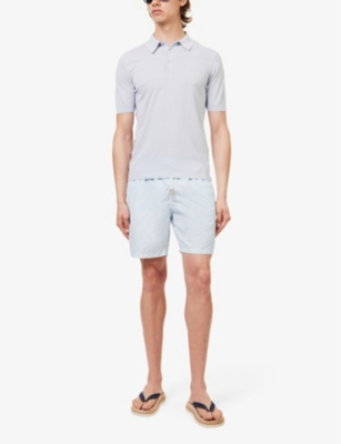 Shop Eleventy Men's Denim Graphic-print Drawstring-waist Swim Shorts