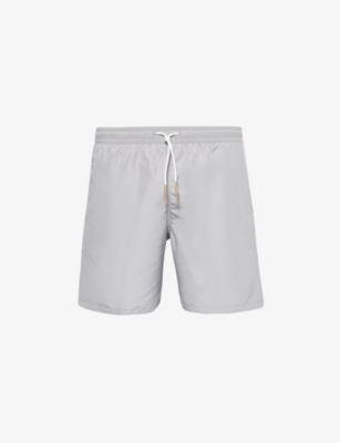 Eleventy Mens Taupe Drawstring-waist Flap-pocket Swim Shorts