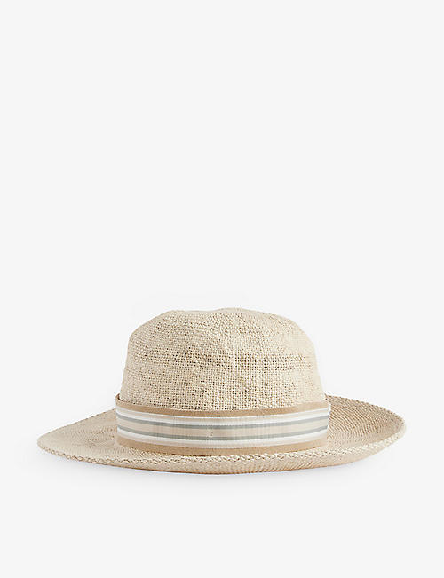 ELEVENTY: Stripe-trimmed paper-woven hat