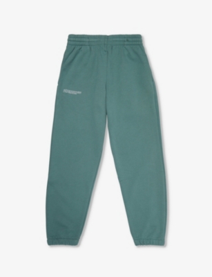 Shop Pangaia Boys Forest Green Kids 365 Text-print Organic-cotton Jogging Bottoms 3-12 Years