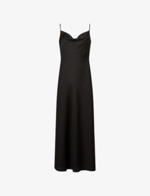 ALLSAINTS WOMENS BLACK HADLEY SQUARE-NECK STRETCH-SATIN MIDI DRESS 