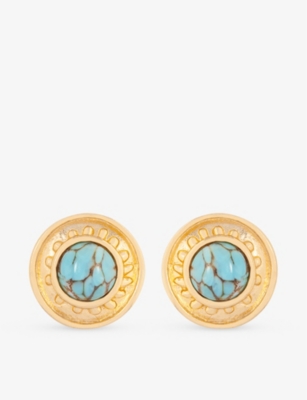SUSAN CAPLAN: Pre-loved Rediscovered marbled-glass gold-plated earrings
