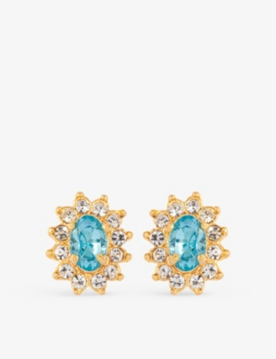 SUSAN CAPLAN: Pre-loved gold-plated, oval-cut Swarovski and crystal stud earrings