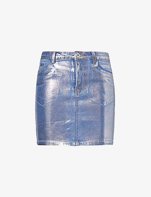 AMY LYNN: Soho metallic-finish stretch-denim mini skirt