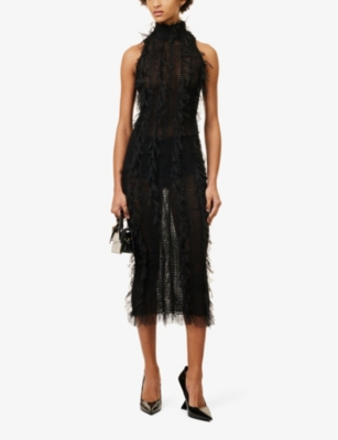 Shop Amy Lynn Women's Black Calla High-neck Stretch-woven Midi Dress