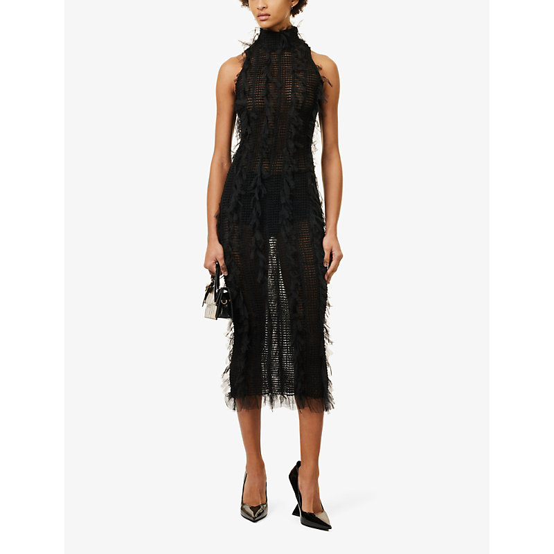 Shop Amy Lynn Calla High-neck Stretch-woven Midi Dress In Black