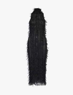 Amy Lynn Womens Black Calla High-neck Stretch-woven Midi Dress