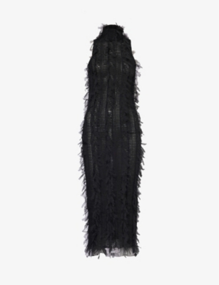 Amy Lynn Womens Black Calla High-neck Stretch-woven Midi Dress In Black