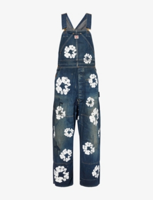 SAINT MXXXXXX ENS BLUE SAINT MXXXXXX X DENIM TEARS FLORAL-PRINT RELAXED-FIT DENIM DUNGAREES 