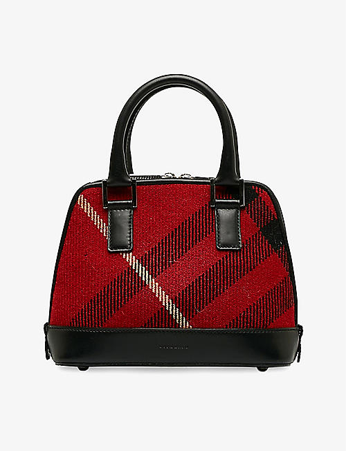 RESELFRIDGES: Pre-Loved Burberry checked wool and leather top-handle bag