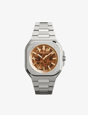 Bell & Ross Br05a-ch-skstsst Skeleton Golden Stainless-steel Automatic Watch In Metallic