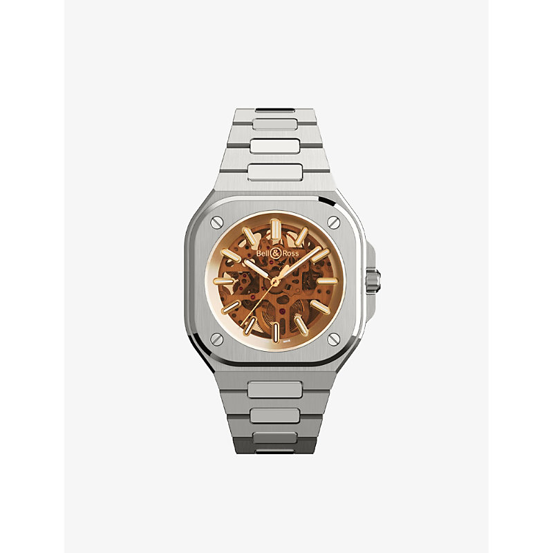 Bell & Ross Br05a-ch-skstsst Skeleton Golden Stainless-steel Automatic Watch In Metallic