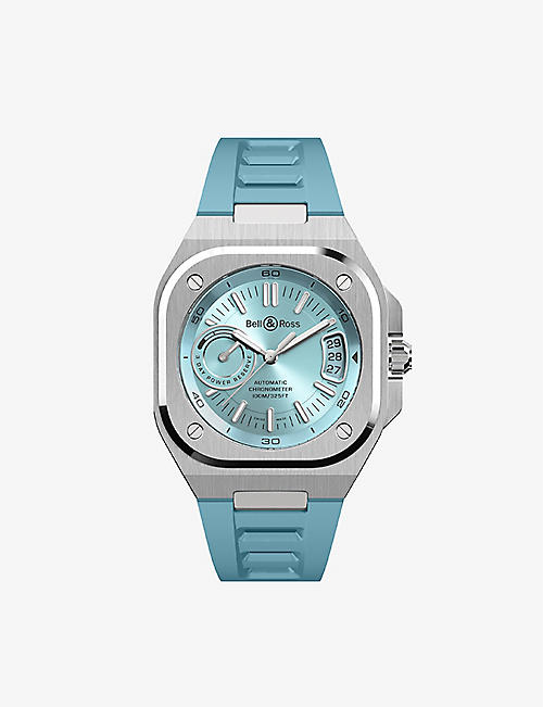 BELL & ROSS: BRX5R-IB-STSRB Ice Blue stainless-steel and rubber automatic watch