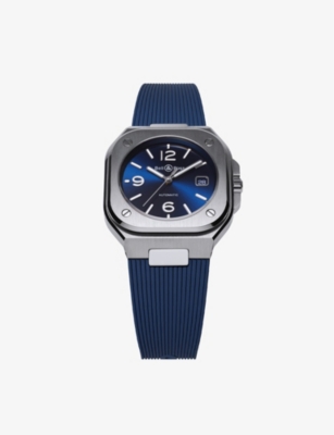 Shop Bell & Ross Mens Blue Br05a-bl-stsrb Stainless-steel And Rubber Automatic Watch