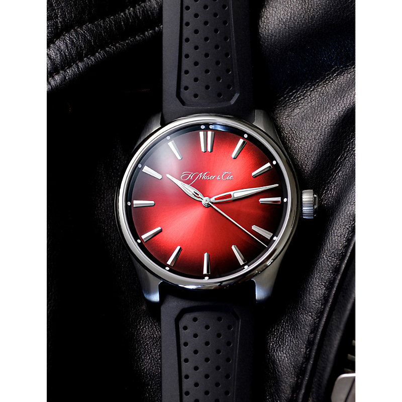 Shop H.moser & Cie Mens Red 3200-1207 Ioneer Centre Seconds Stainless-steel And Rubber Automatic Watch