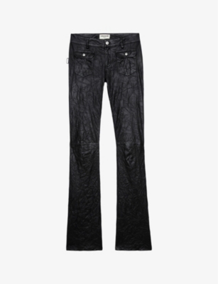 ZADIG&VOLTAIRE: Hippie mid-rise flared-leg creased leather trousers