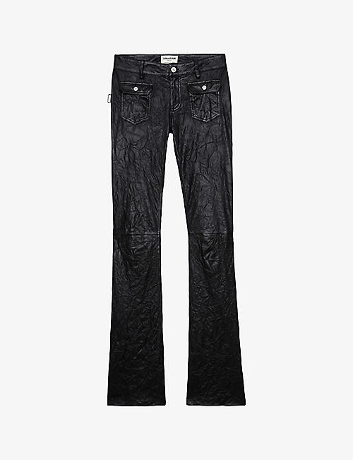 ZADIG&VOLTAIRE: Hippie mid-rise flared-leg creased leather trousers