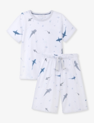 THE LITTLE WHITE COMPANY: Shark-print ribbed organic-cotton pyjamas 1-6 years