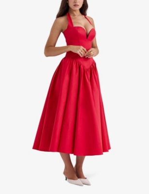 HOUSE OF CB: Coquette sweetheart-neck stretch-cotton midi dress