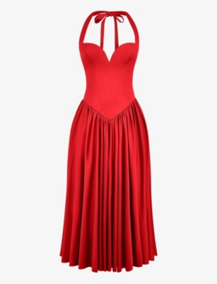 Shop House Of Cb Women's Scarlet Coquette Sweetheart-neck Stretch-cotton Midi Dress