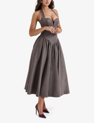 Shop House Of Cb Of Cb Womens Smoke Coquette Sweetheart-neck Stretch-cotton Midi Dress Xs