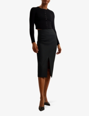 Shop Ted Baker Women's Black Manabus Front-split Slim-fit Stretch-woven Midi Skirt