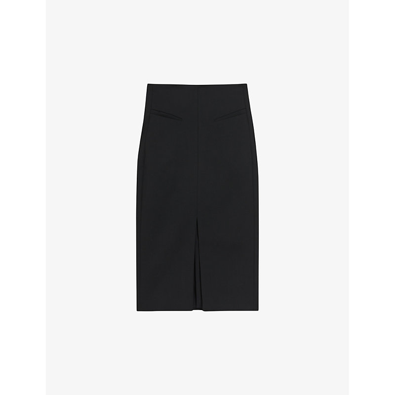 Shop Ted Baker Manabus Front-split Slim-fit Stretch-woven Midi Skirt In Black