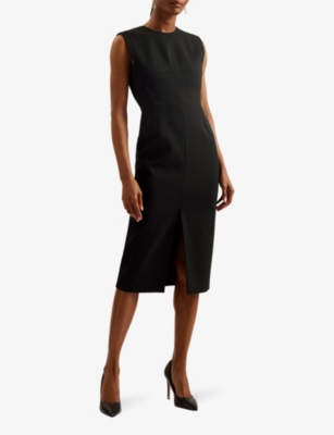 Shop Ted Baker Womens Black Manabud Front-split Slim-fit Stretch-woven Midi Dress