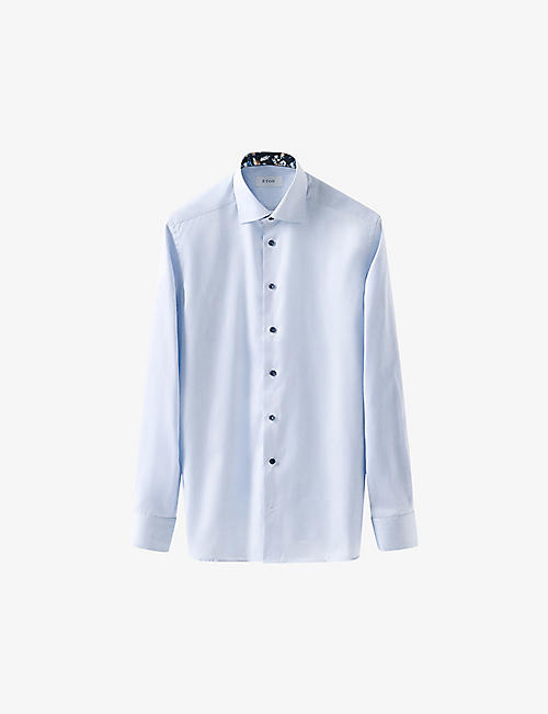 ETON: Signature floral-trim regular-fit cotton-twill shirt