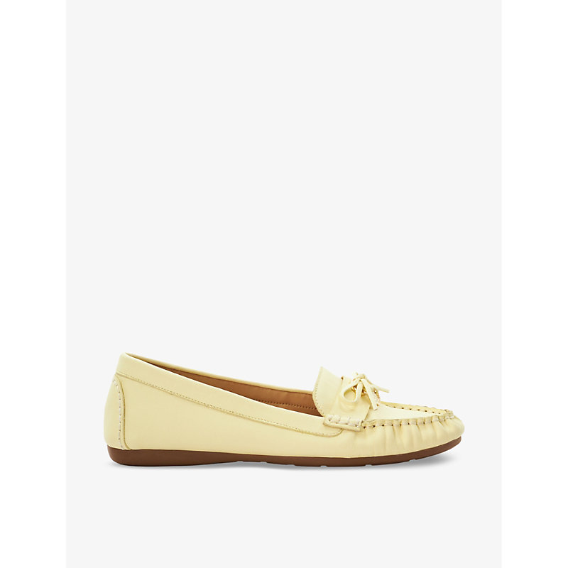 Shop Dune Grovers Bow-detail Leather Moccasins In Lemon-leather