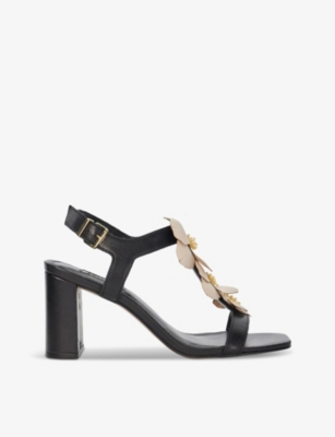 DUNE: Floral-applique T bar leather sandals