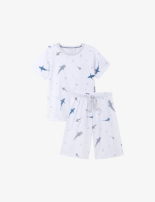 THE LITTLE WHITE COMPANY: Shark-print organic-cotton pyjamas 7-12 years