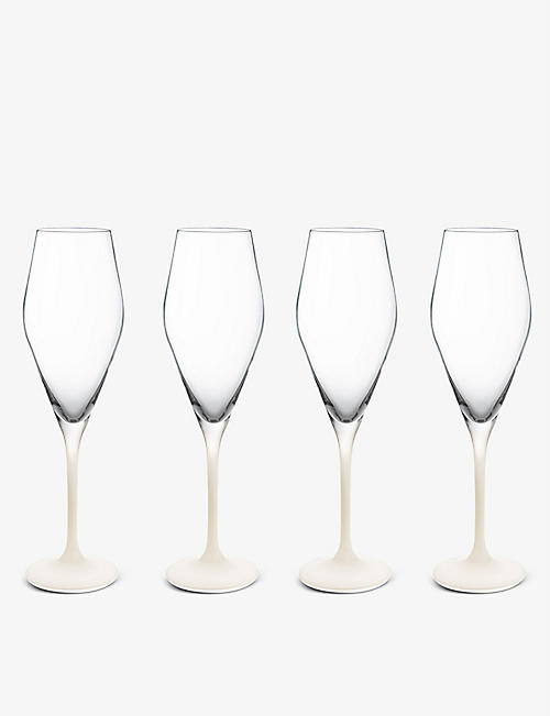 VILLEROY & BOCH: Manufacturer Rock Blanc crystal champagne flute set of four