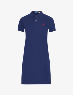 Shop Polo Ralph Lauren Women's Newport Navy/c3870 Logo-embroidered Cotton-pique Dress