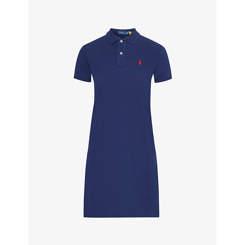 Shop Polo Ralph Lauren Logo-embroidered Cotton-pique Dress In Newport Navy/c3870