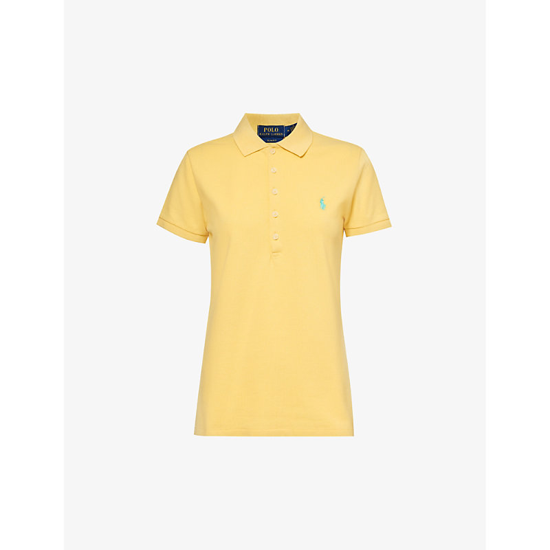 Shop Polo Ralph Lauren Women's Corn Yellow/c6103 Julie Logo-embroidered Stretch-cotton Piqué Polo Shirt