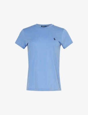 Shop Polo Ralph Lauren Women's Nantucket Blue Logo-embroidered Cotton-jersey T-shirt