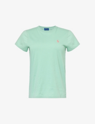 Shop Polo Ralph Lauren Women's Essex Green Logo-embroidered Cotton-jersey T-shirt