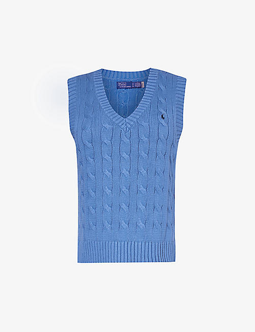 POLO RALPH LAUREN: V-neck logo-embroidered cotton knitted vest