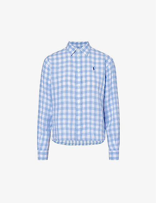 POLO RALPH LAUREN: Gingham-check boxy-fit linen shirt