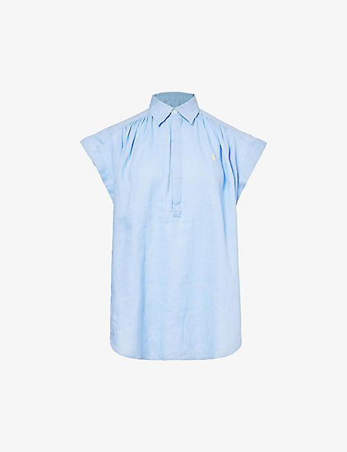 POLO RALPH LAUREN: Logo-embroidered frill-sleeve linen shirt