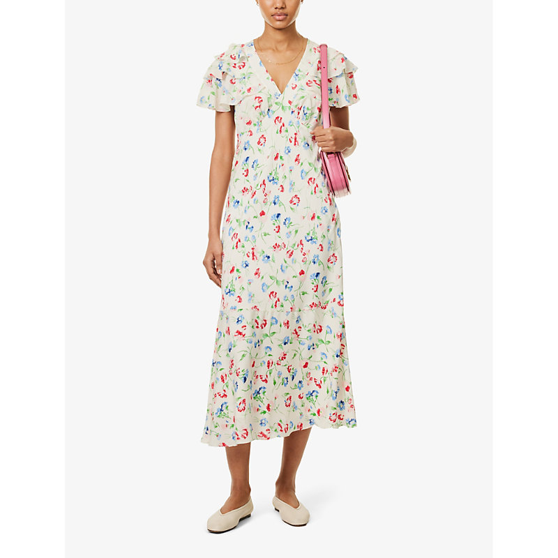 Shop Polo Ralph Lauren Women's 1684 Vintage Daisy Floral-print Frilled-sleeve Silk Midi Dress