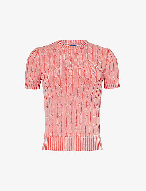 POLO RALPH LAUREN: Logo-embroidered cable-knit cotton top