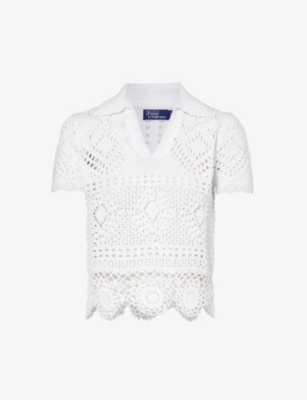 Shop Polo Ralph Lauren Scalloped-hem Cotton-crochet Top In White