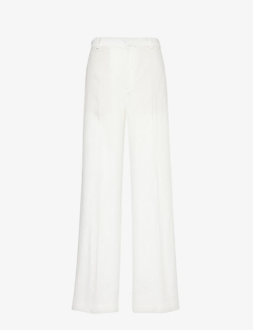 POLO RALPH LAUREN: Pressed-crease wide-leg high-rise linen trousers