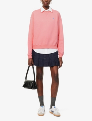 Shop Polo Ralph Lauren Women's Ribbon Pink Logo-embroidered Cotton-jersey Sweatshirt