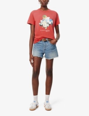 Shop Polo Ralph Lauren Womens Sunrise Red Bear-print Cotton-jersey T-shirt